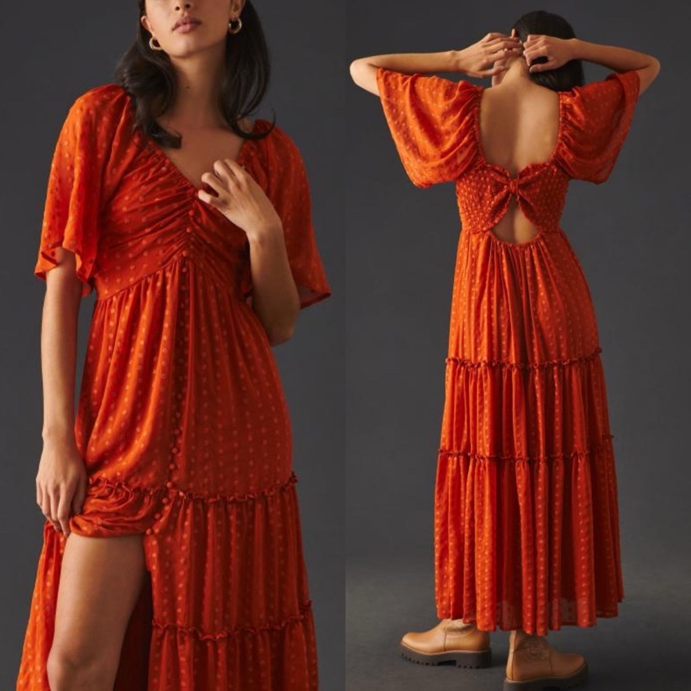 Anthropologie Ruched Tiered Dress - Picture 1 of 10